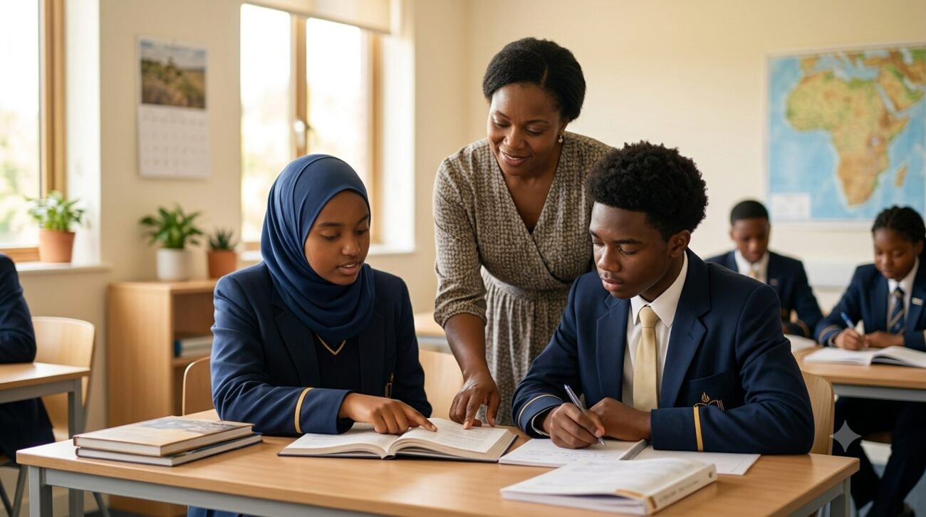 A teacher guiding students in class